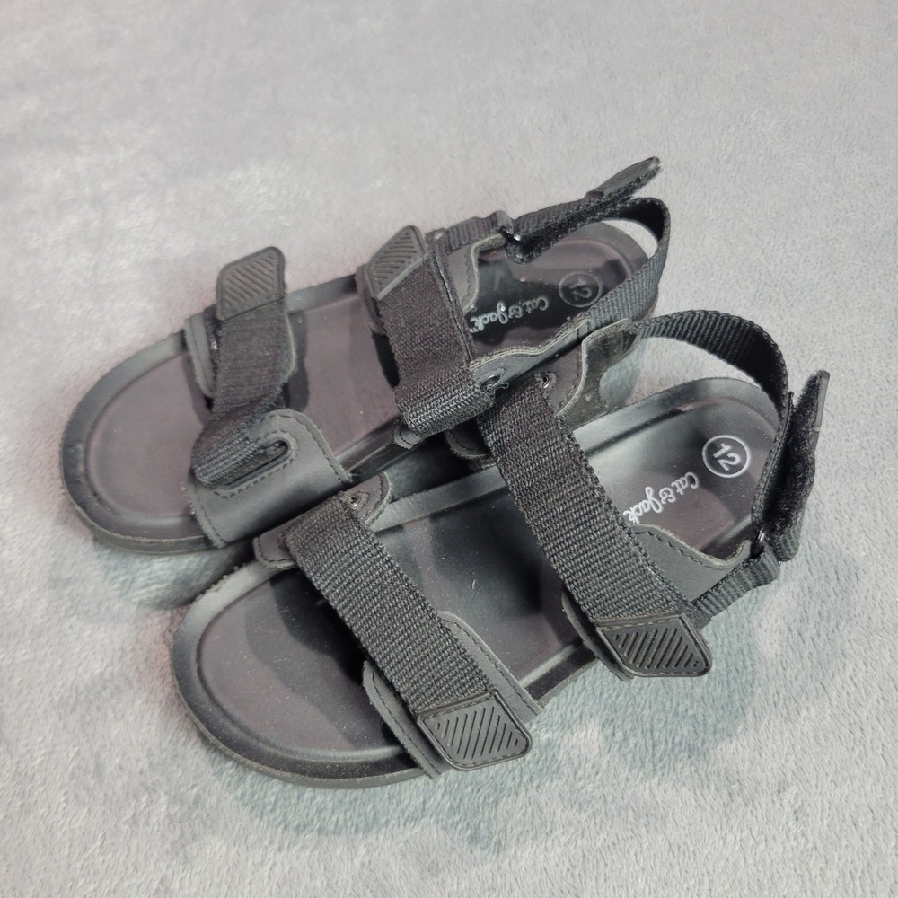 Cat & Jack Kids Black Strappy Adjustable Hook and‎ Loop Sandals Size 12